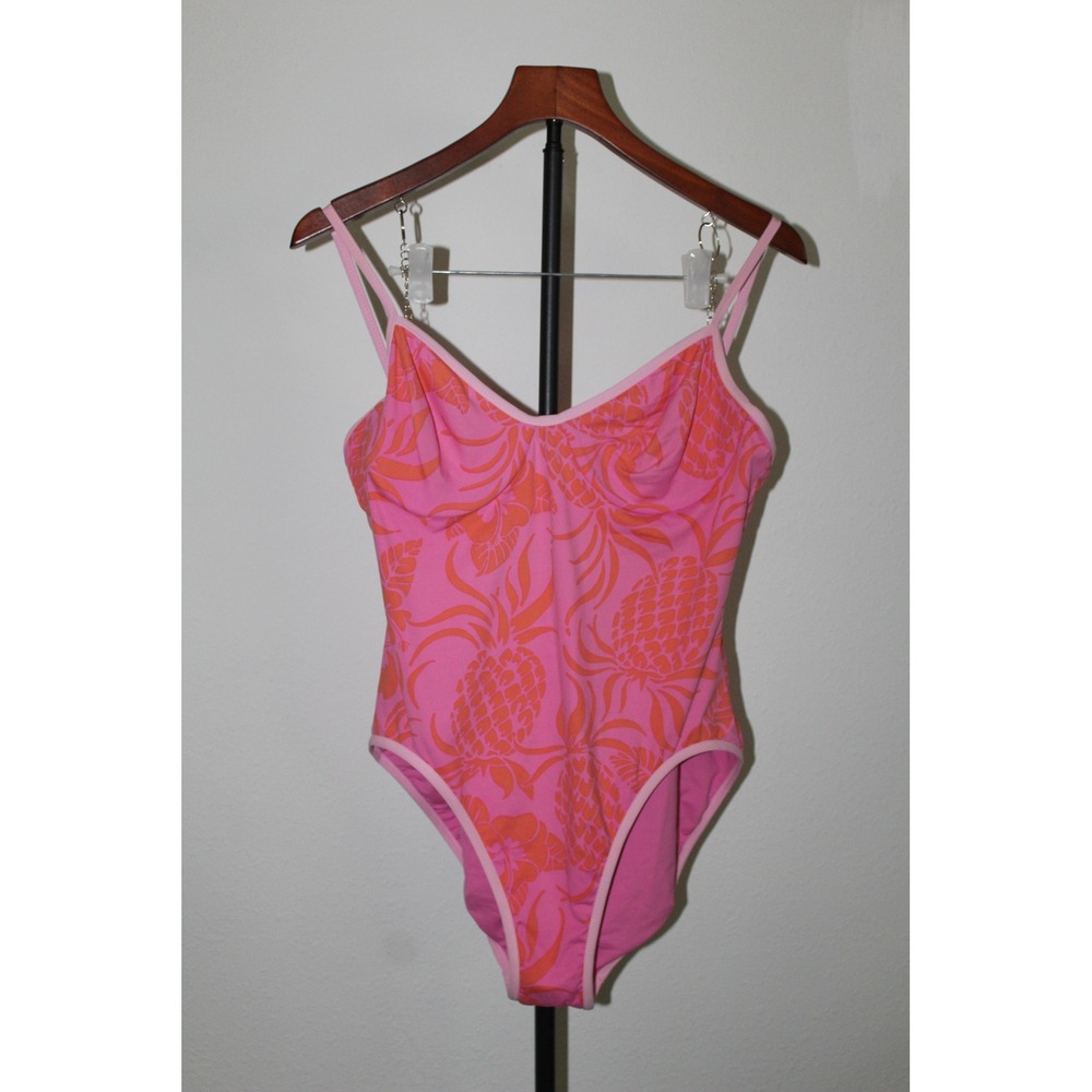 VTG 90s Lilly‎ Pulitzer Pink Orange Pineapple One Piece Swimsuit Underwire 14